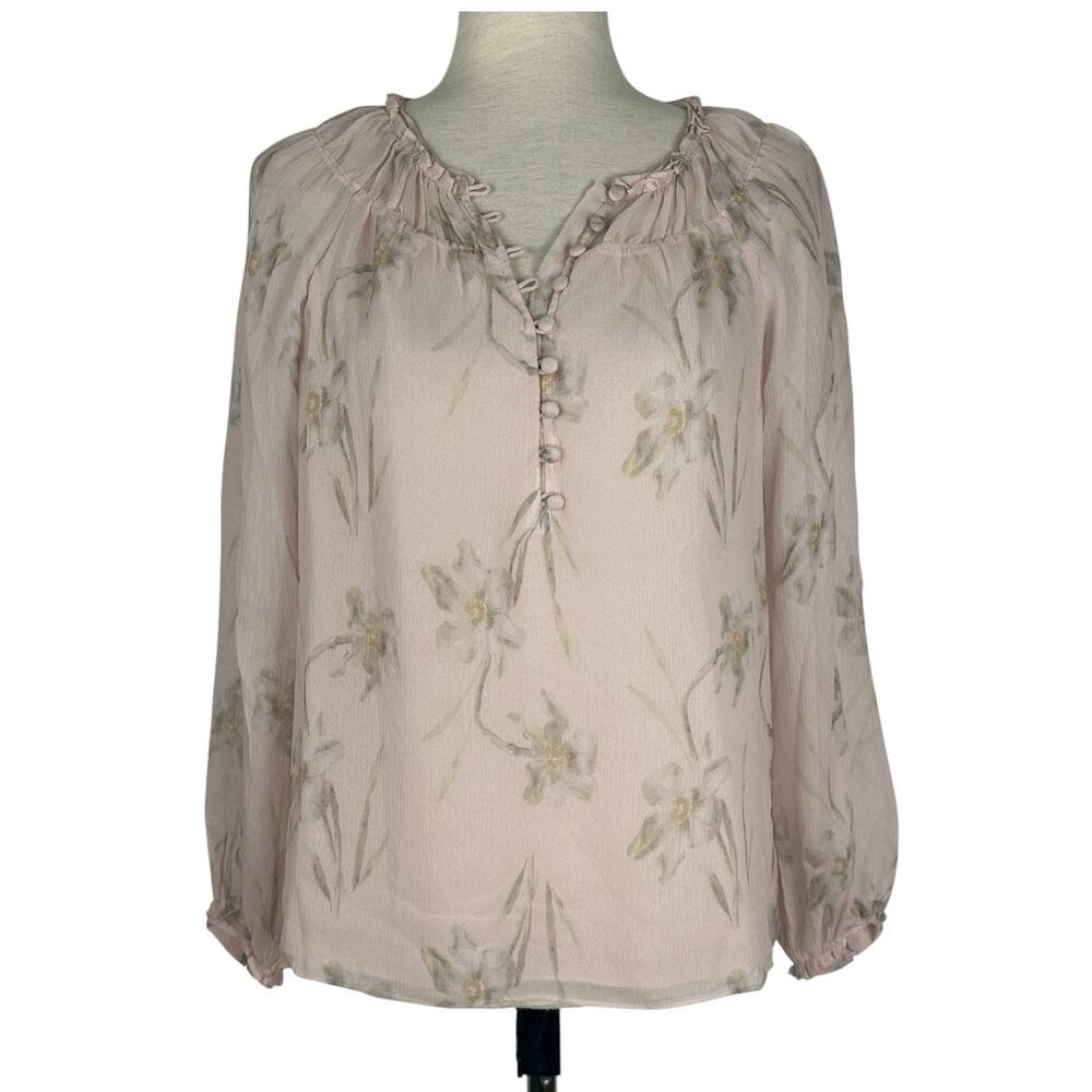 Rebecca Taylor Silk Top Women Size 4 Pink Daffodil Floral Feminine Blouse NWT